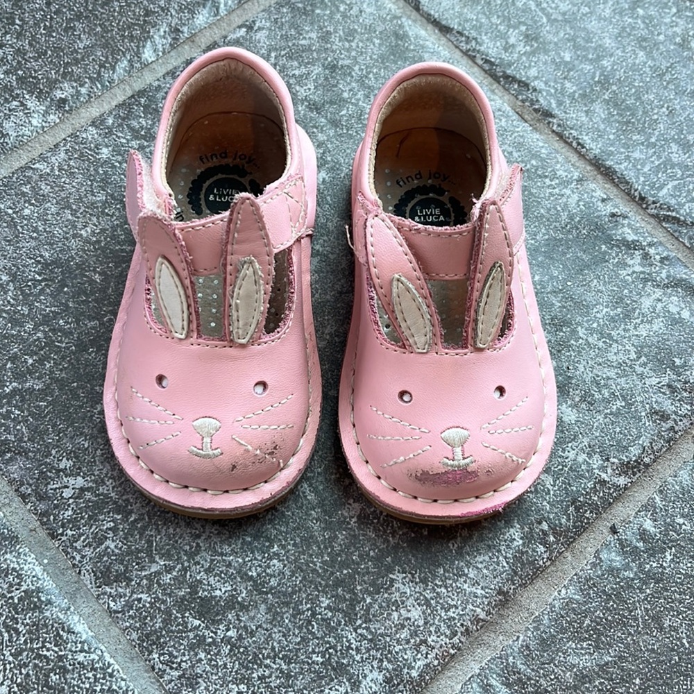 Baby Girl Pink Leather Livie & Luca Mary Jane Bunny Shoes - Size 4